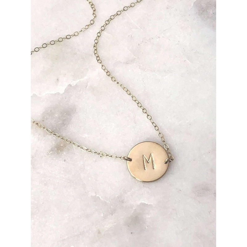 Dainty Initial Disc Necklace-Deluxur