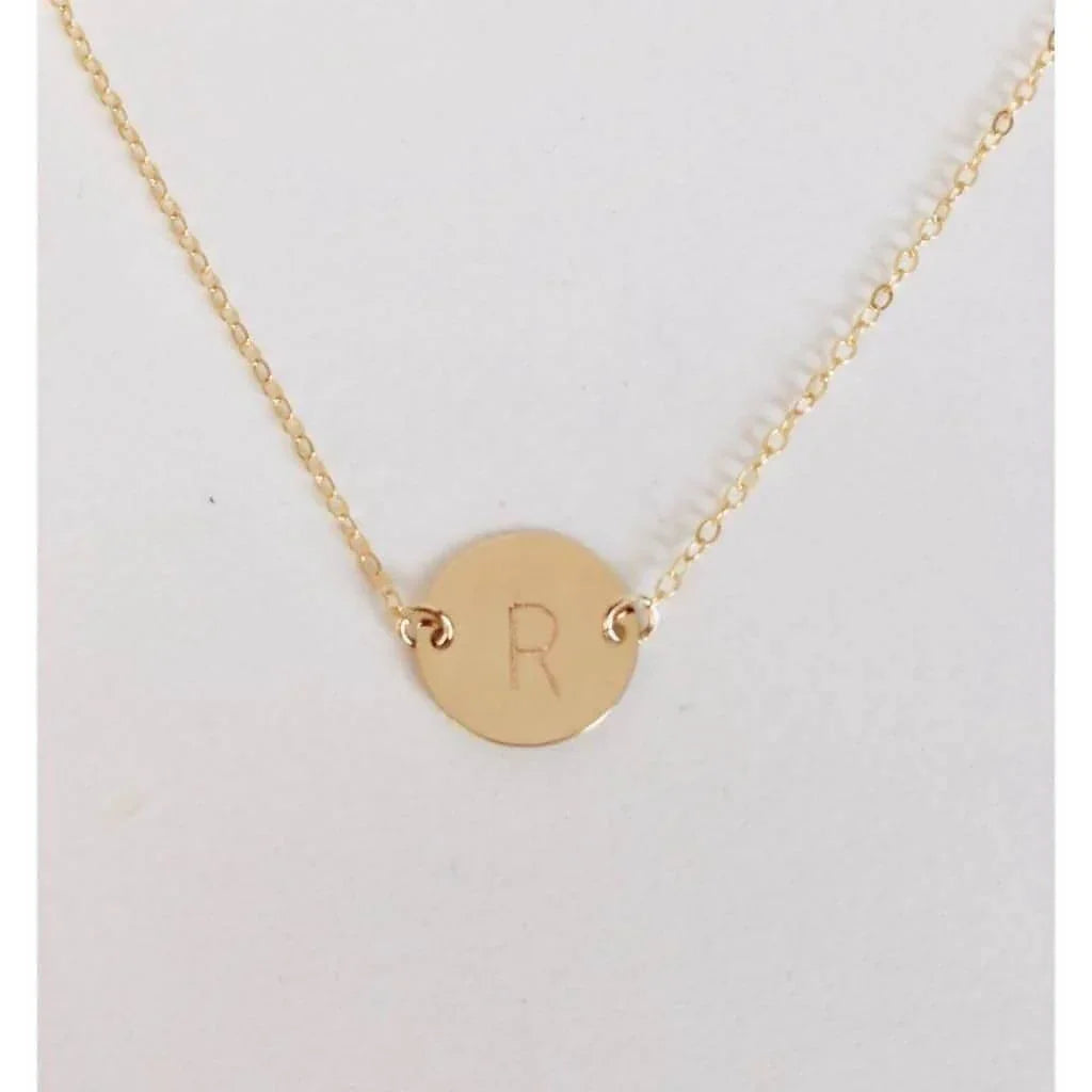 Dainty Initial Disc Necklace-Deluxur