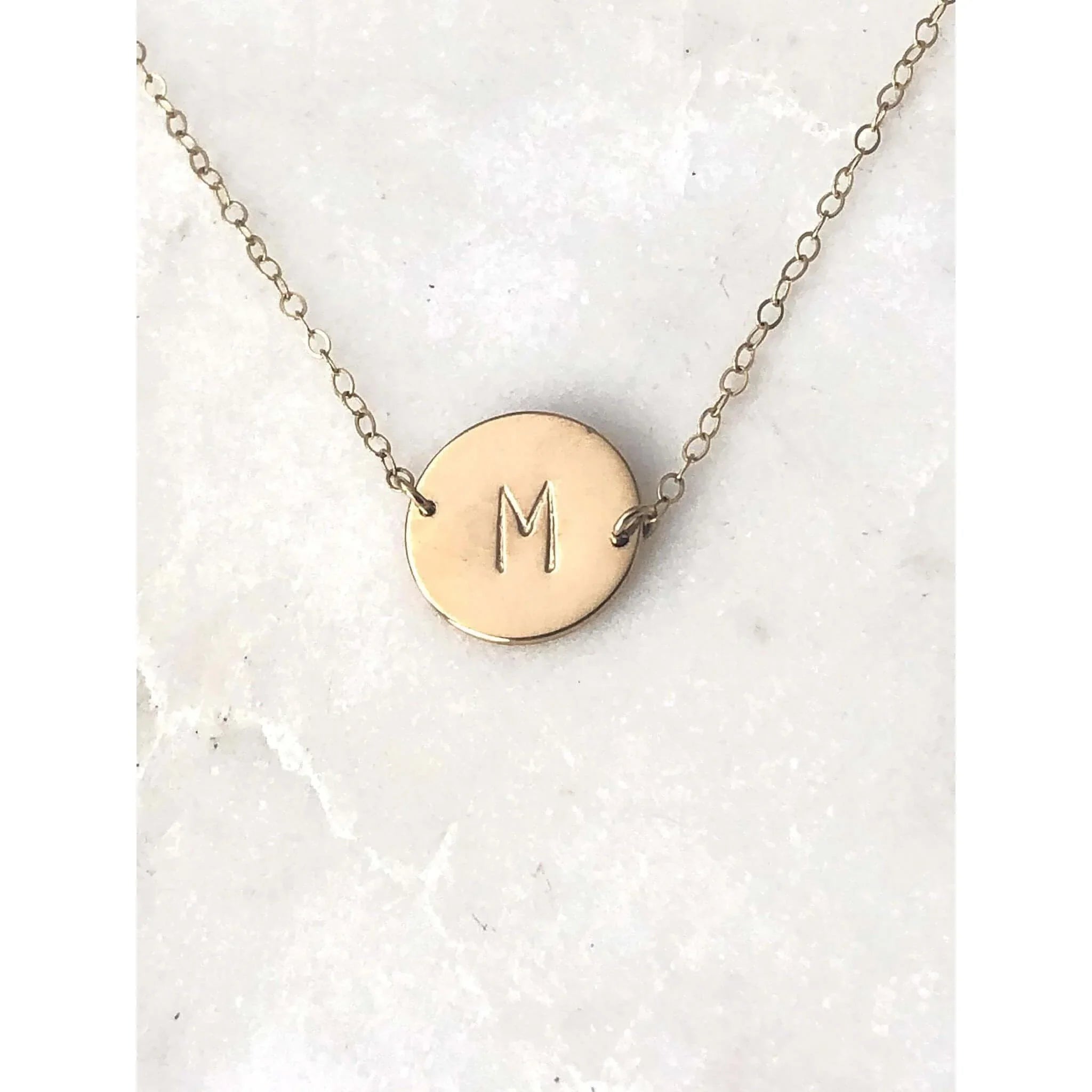 Dainty Initial Disc Necklace-Deluxur