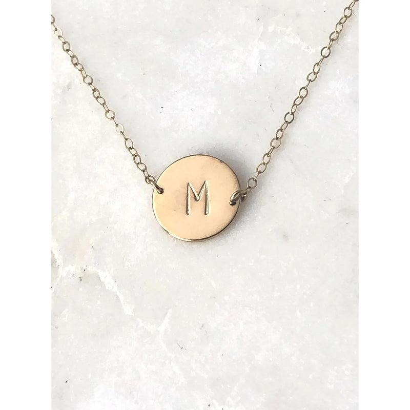 Dainty Initial Disc Necklace-Deluxur