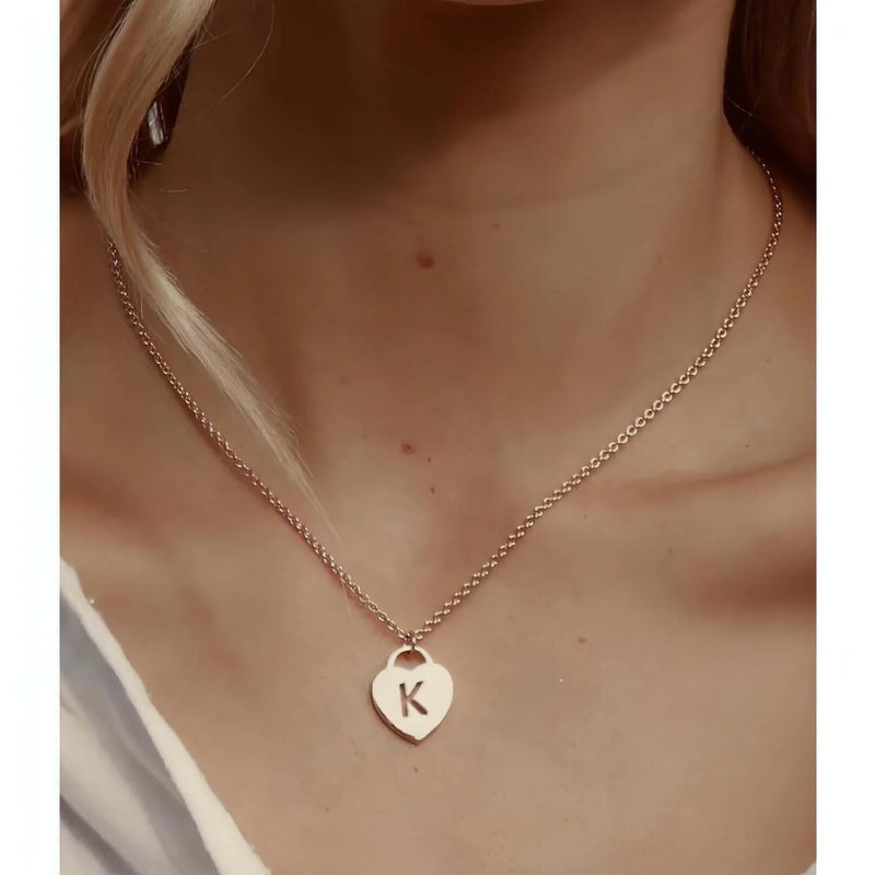 Mary Initial Heart Necklace-Deluxur