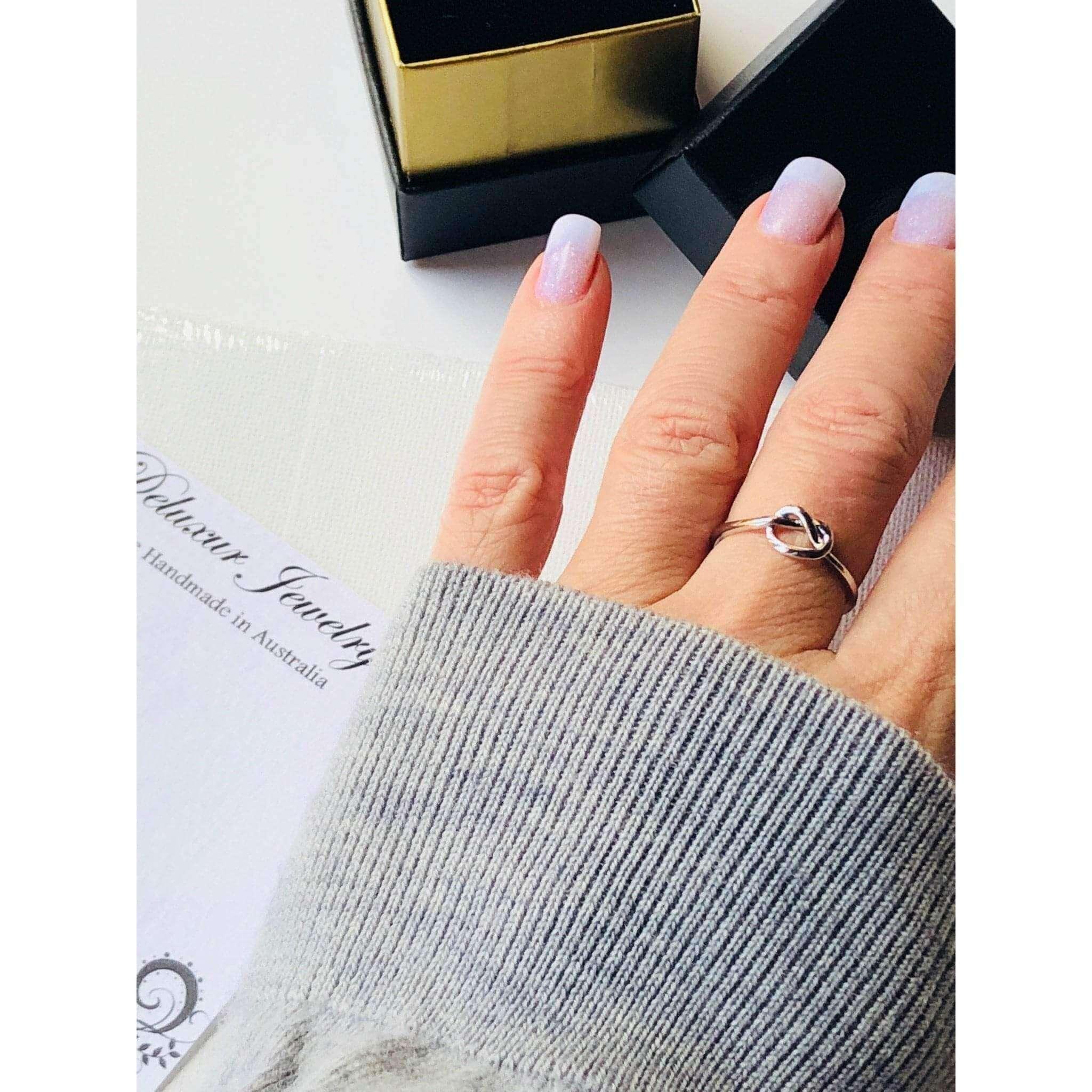 Mila Silver Love Knot and Disc Ring-Deluxur