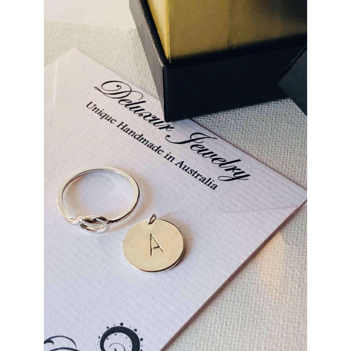 Mila Silver Love Knot and Disc Ring-Deluxur