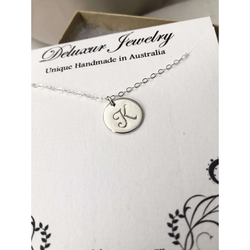 Nellie Silver Initial Disc Necklace-Deluxur