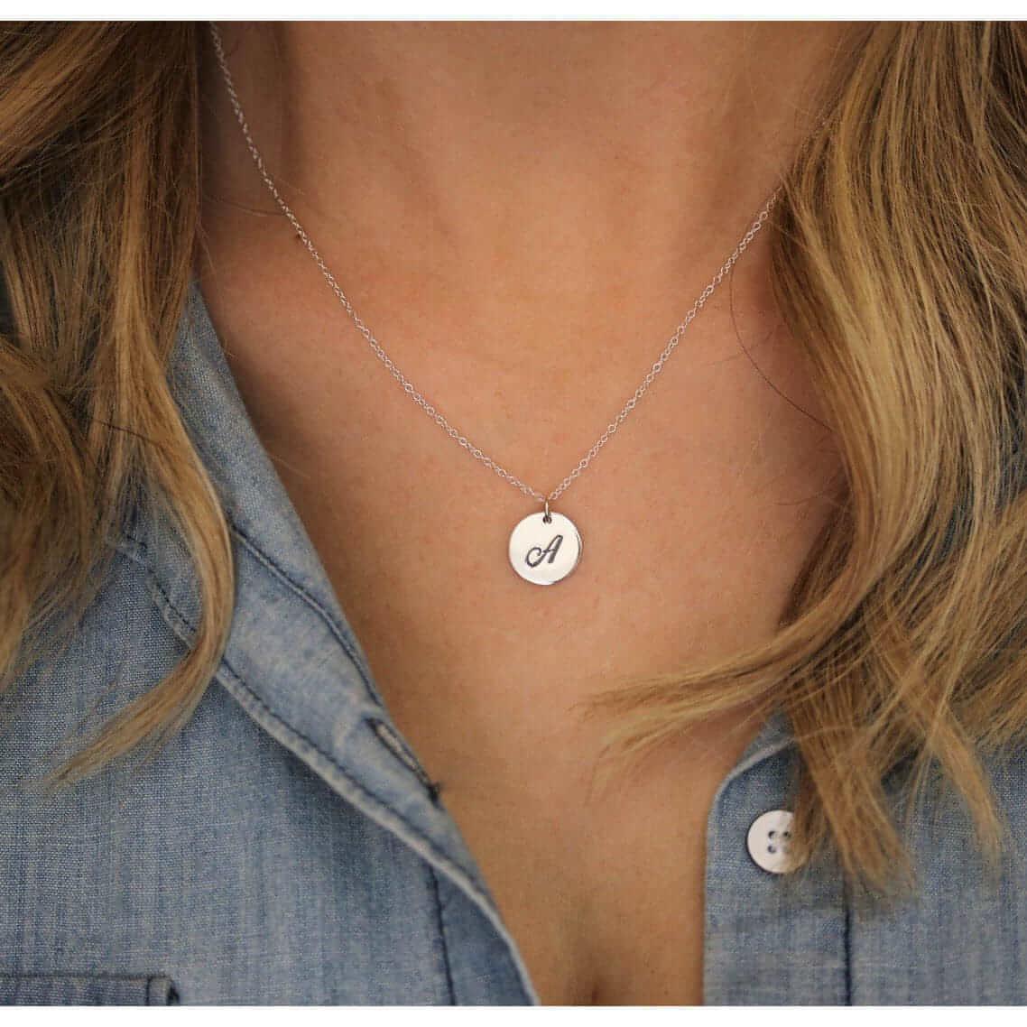 Nellie Silver Initial Disc Necklace-Deluxur