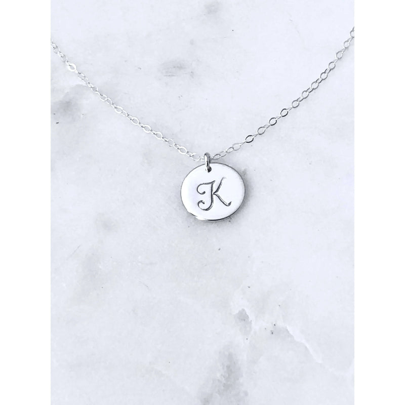 Nellie Silver Initial Disc Necklace-Deluxur