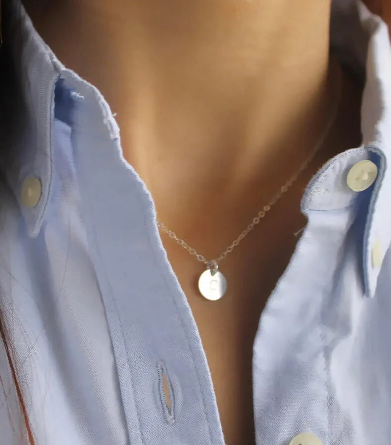 Nellie Silver Initial Disc Necklace-Deluxur