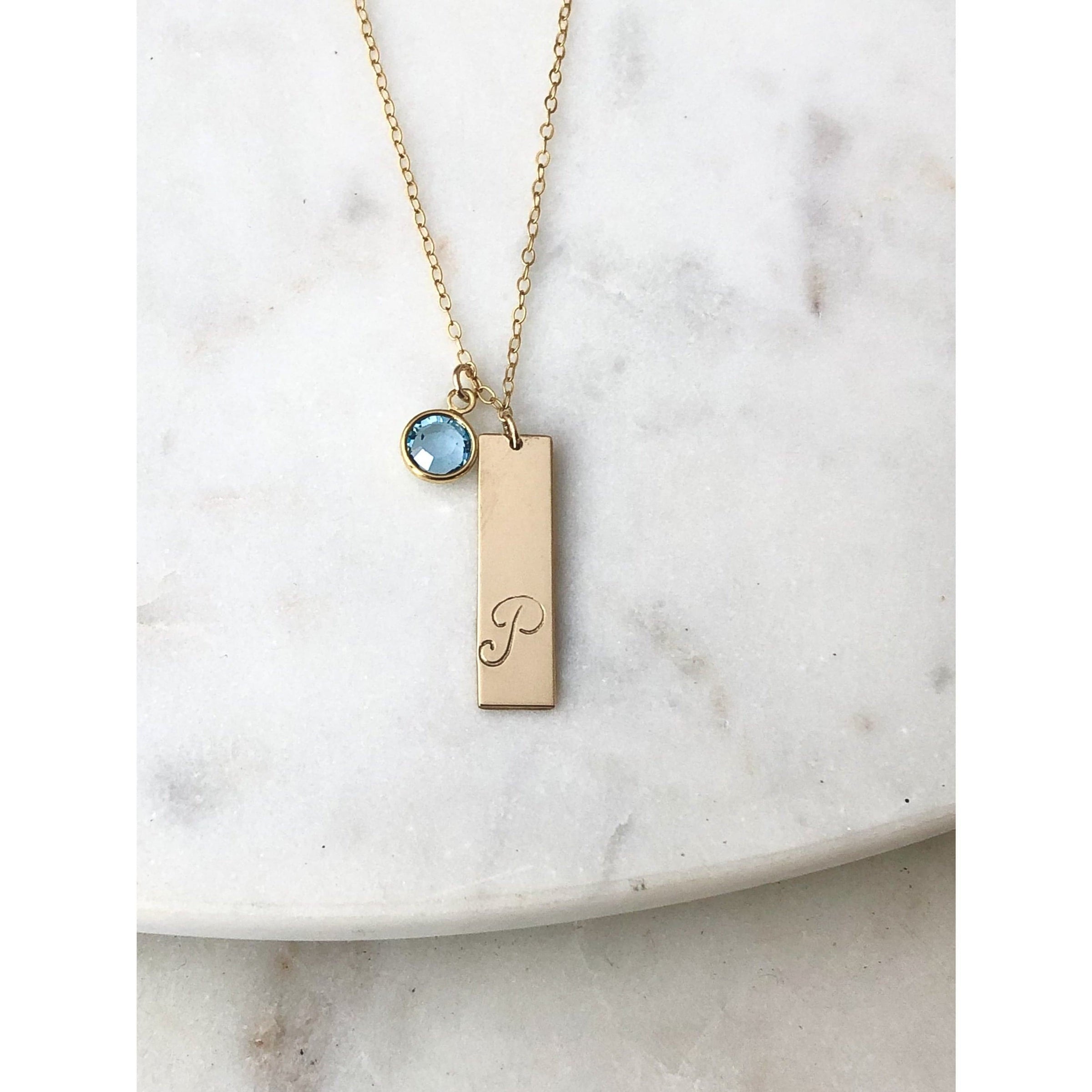 September Birthstone – Sapphire Bar Necklace on Gold Filled - Ela C Designs