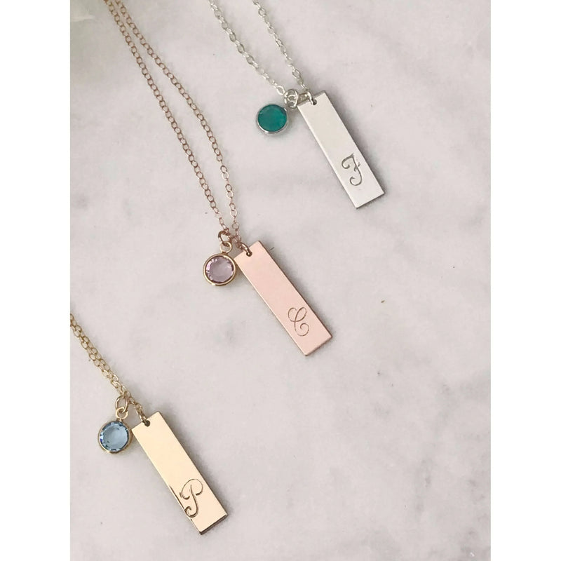 Personalised Birthstone Bar Necklace - Deluxur