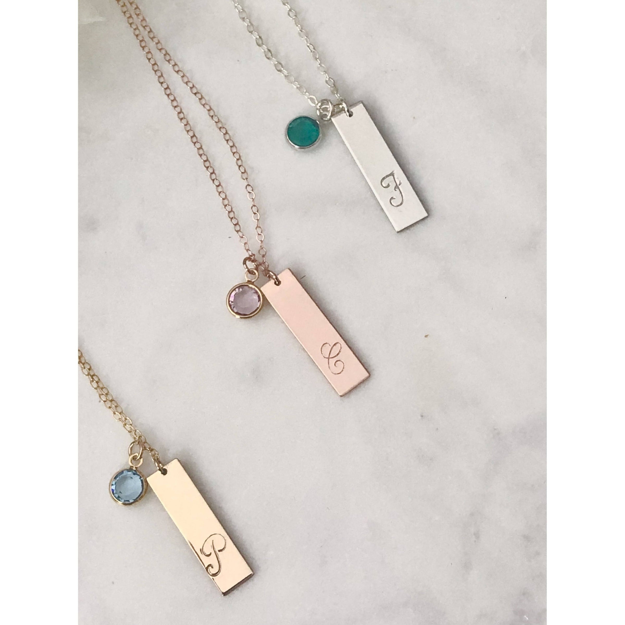 Personalized Bar Necklace with 4 Birthstone Sterling Silver - Lamoriea