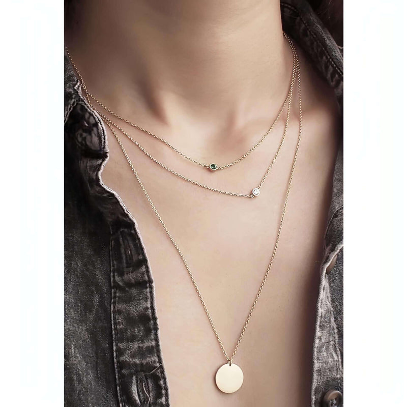 Personalised Birthstone Chain and Disc Necklace-Deluxur