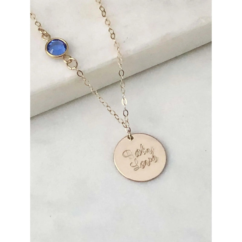 Personalised Birthstone Chain and Disc Necklace-Deluxur