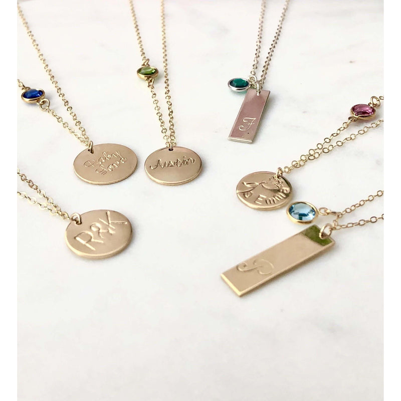 Personalised Birthstone Chain and Disc Necklace-Deluxur