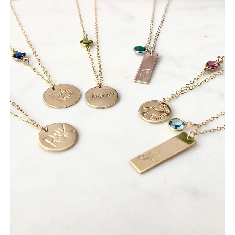 Personalised Birthstone Chain and Disc Necklace-Deluxur