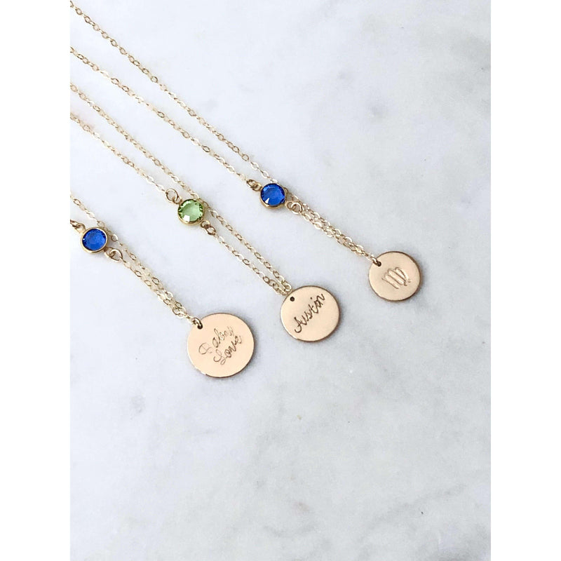 Personalised Birthstone Chain and Disc Necklace-Deluxur