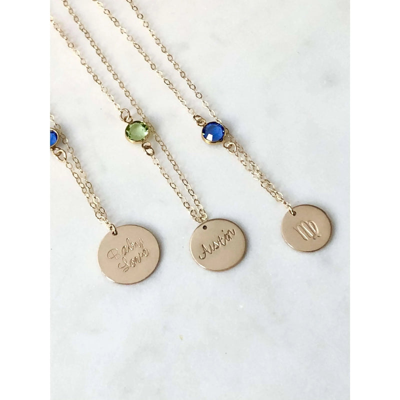 Personalised Birthstone Chain and Disc Necklace-Deluxur