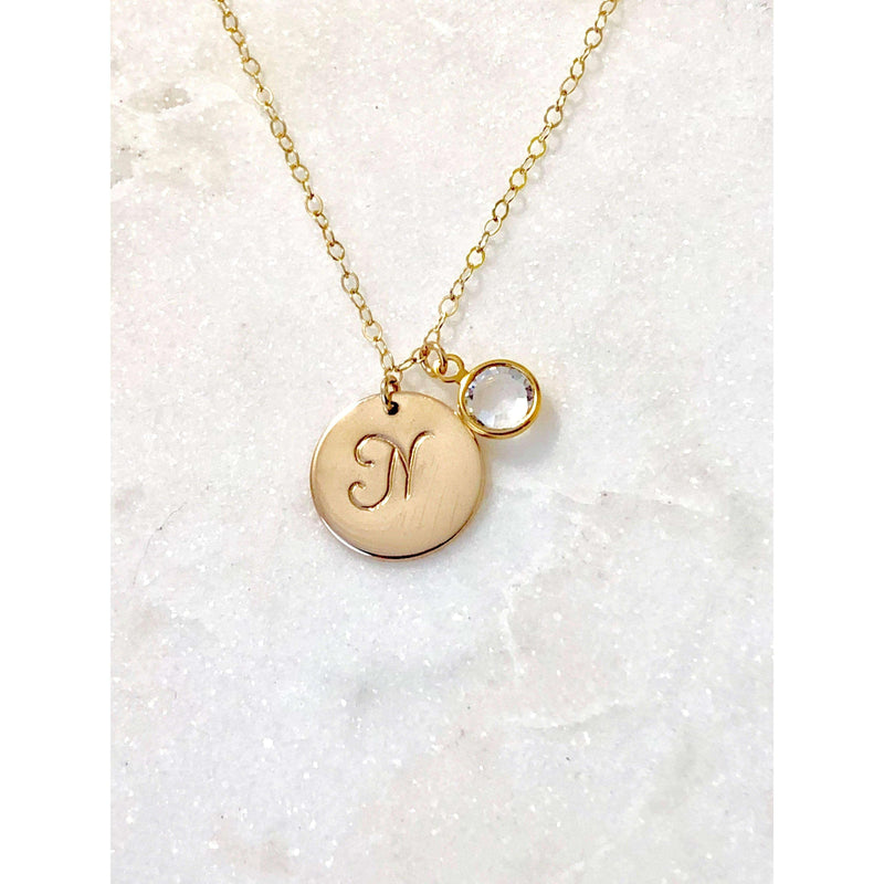 Personalised Birthstone Initial Necklace-Deluxur