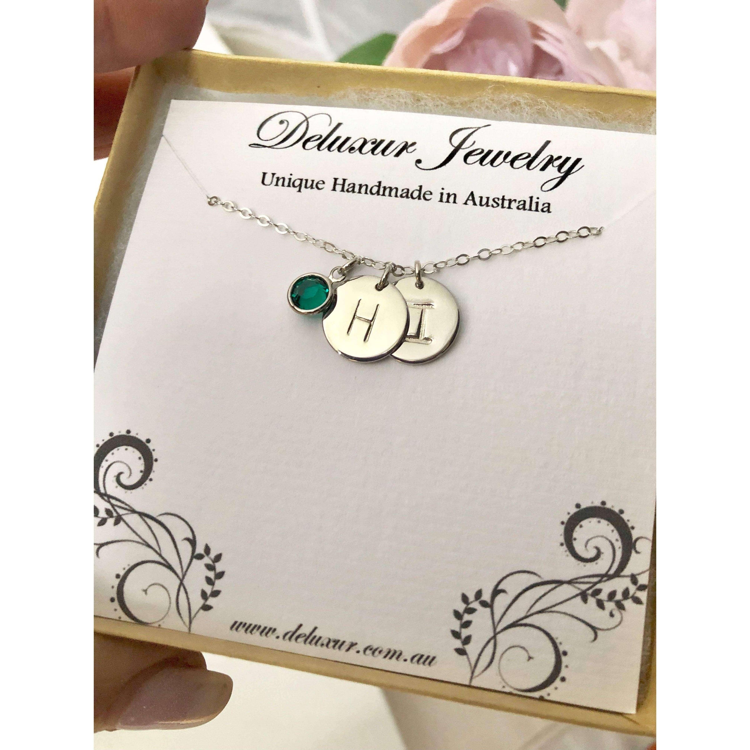 Personalised Birthstone Initial Necklace-Deluxur