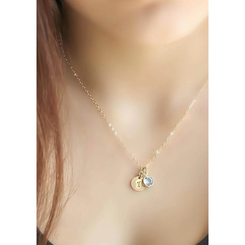 Personalised Birthstone Initial Necklace-Deluxur