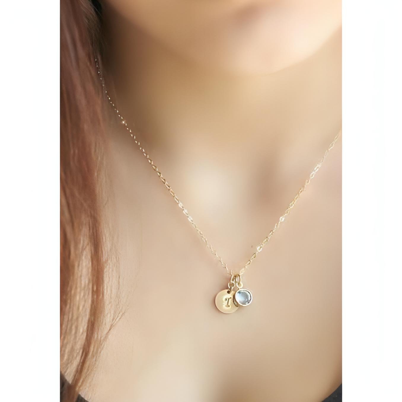 Initial S Necklace with Birthstone Charm Created with Zircondia® Crystals  by Philip Jones Jewellery