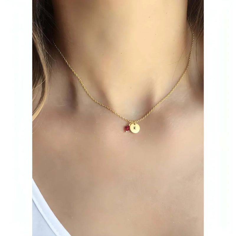 Personalised Birthstone Initial Necklace-Deluxur