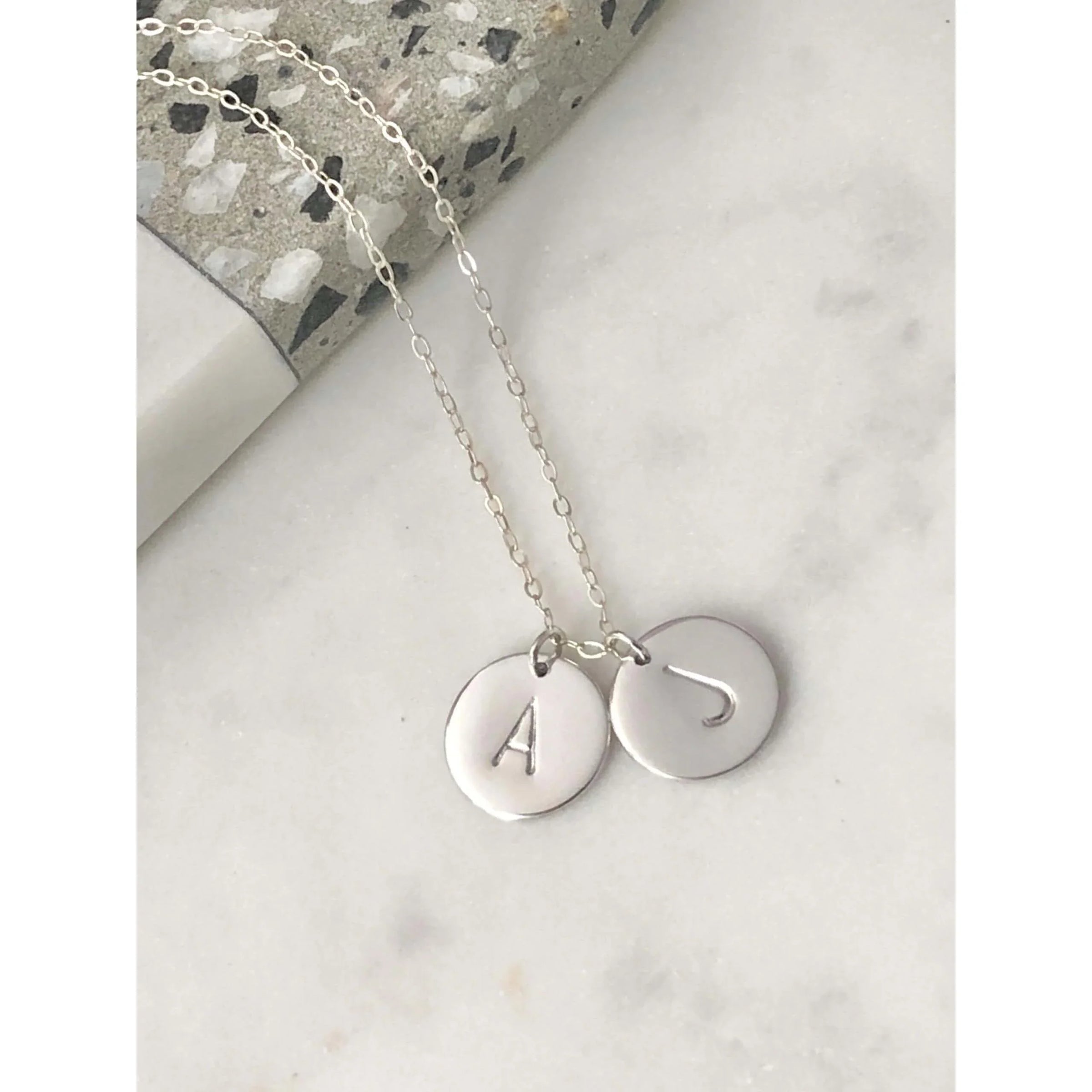 Silver 2 Initial Discs Necklace-Deluxur