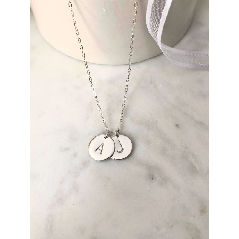 Silver 2 Initial Discs Necklace-Deluxur