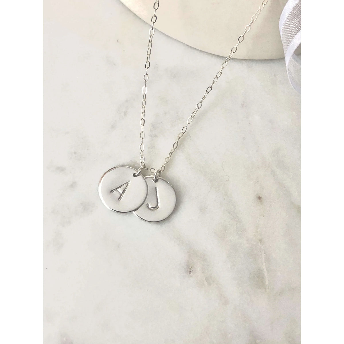 Silver 2 Initial Discs Necklace-Deluxur