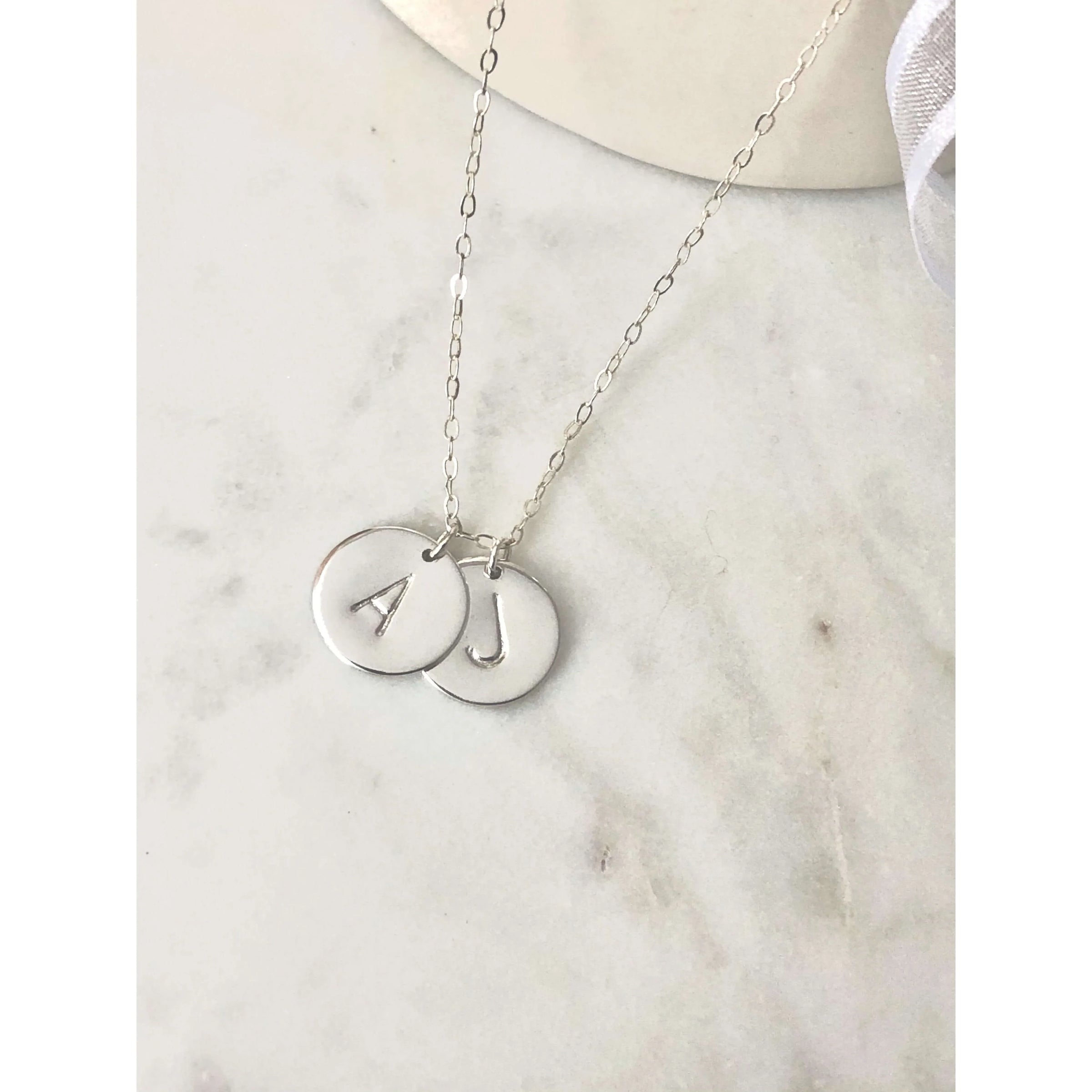 Silver 2 Initial Discs Necklace-Deluxur