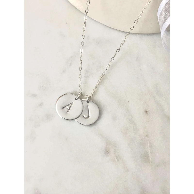 Silver 2 Initial Discs Necklace-Deluxur