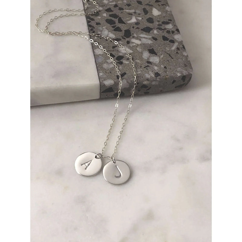 Silver 2 Initial Discs Necklace-Deluxur
