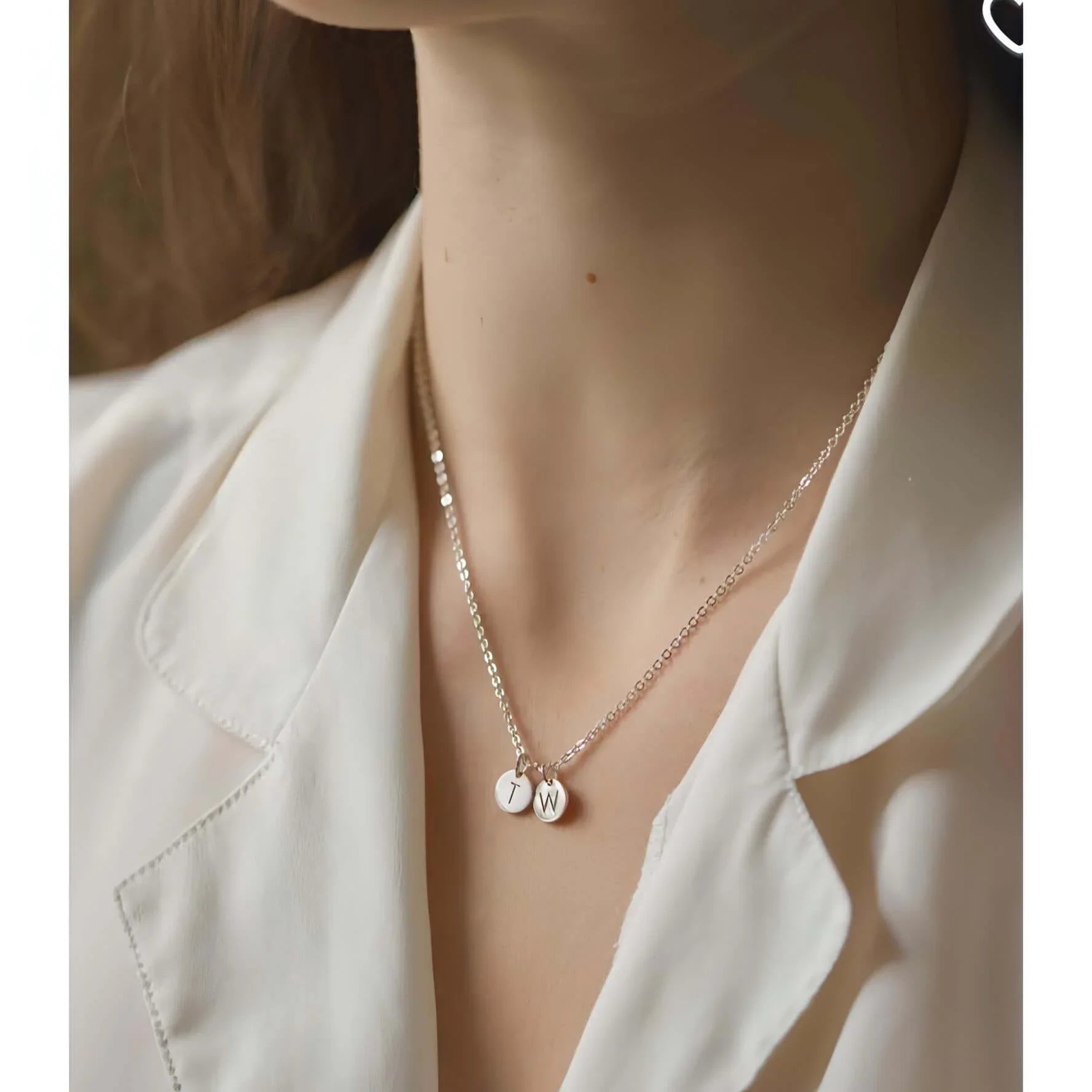Silver 2 Initial Discs Necklace-Deluxur