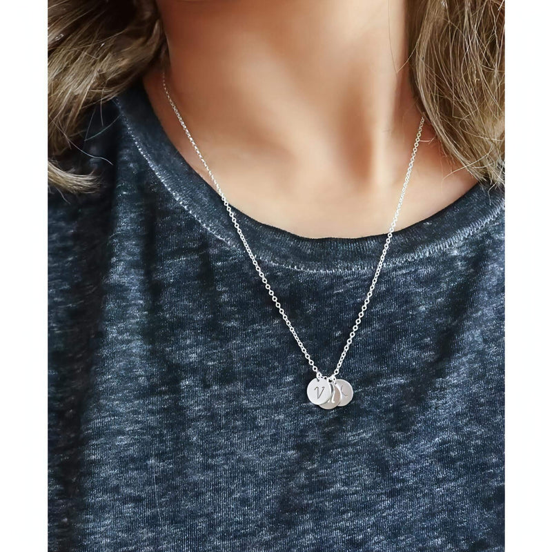 Silver 3 Initial Discs Necklace-Deluxur