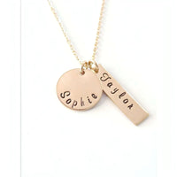 Silver Disc and Bar Initials Necklace-Deluxur