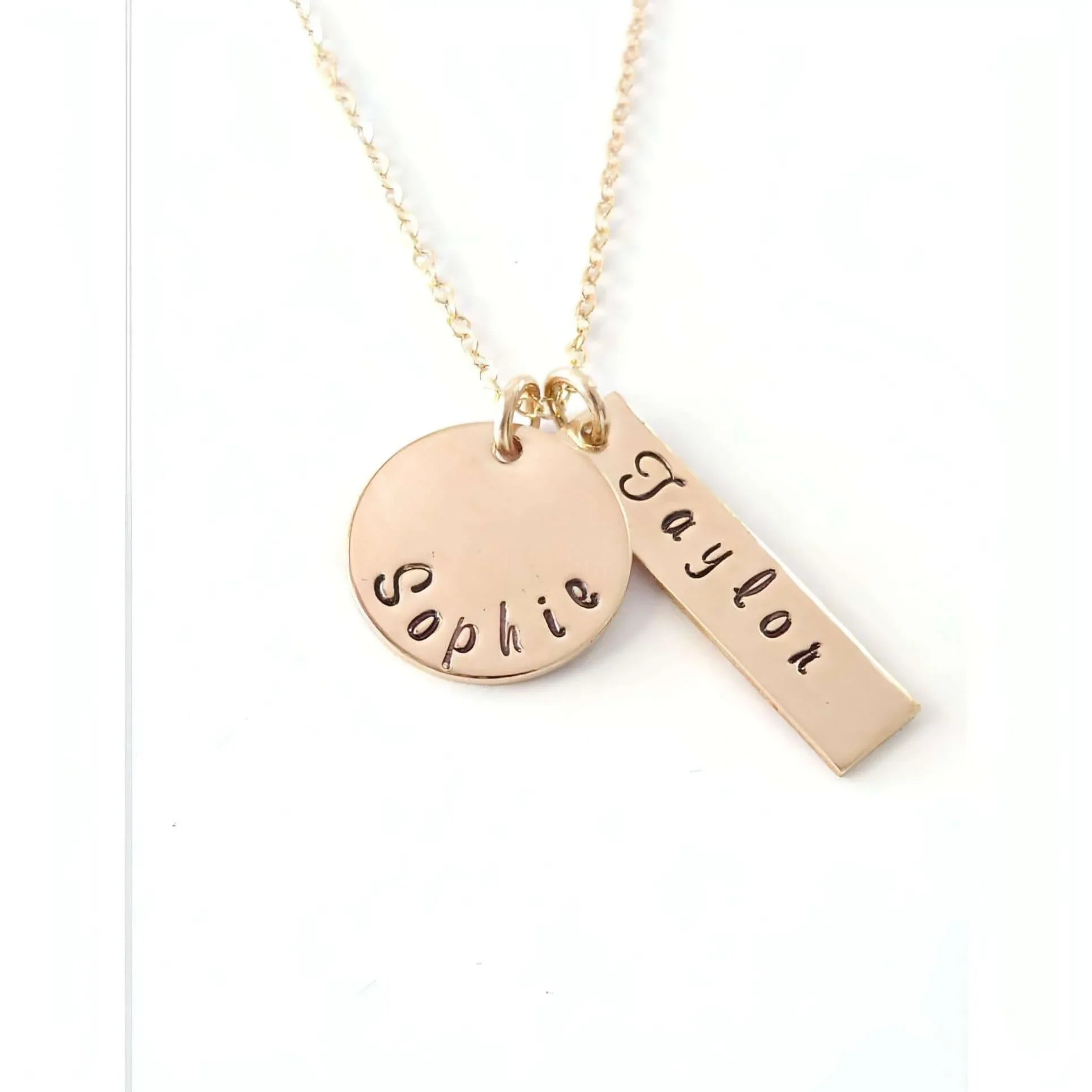 Silver Disc and Bar Initials Necklace-Deluxur