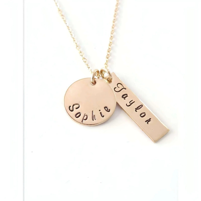 Silver Disc and Bar Initials Necklace-Deluxur