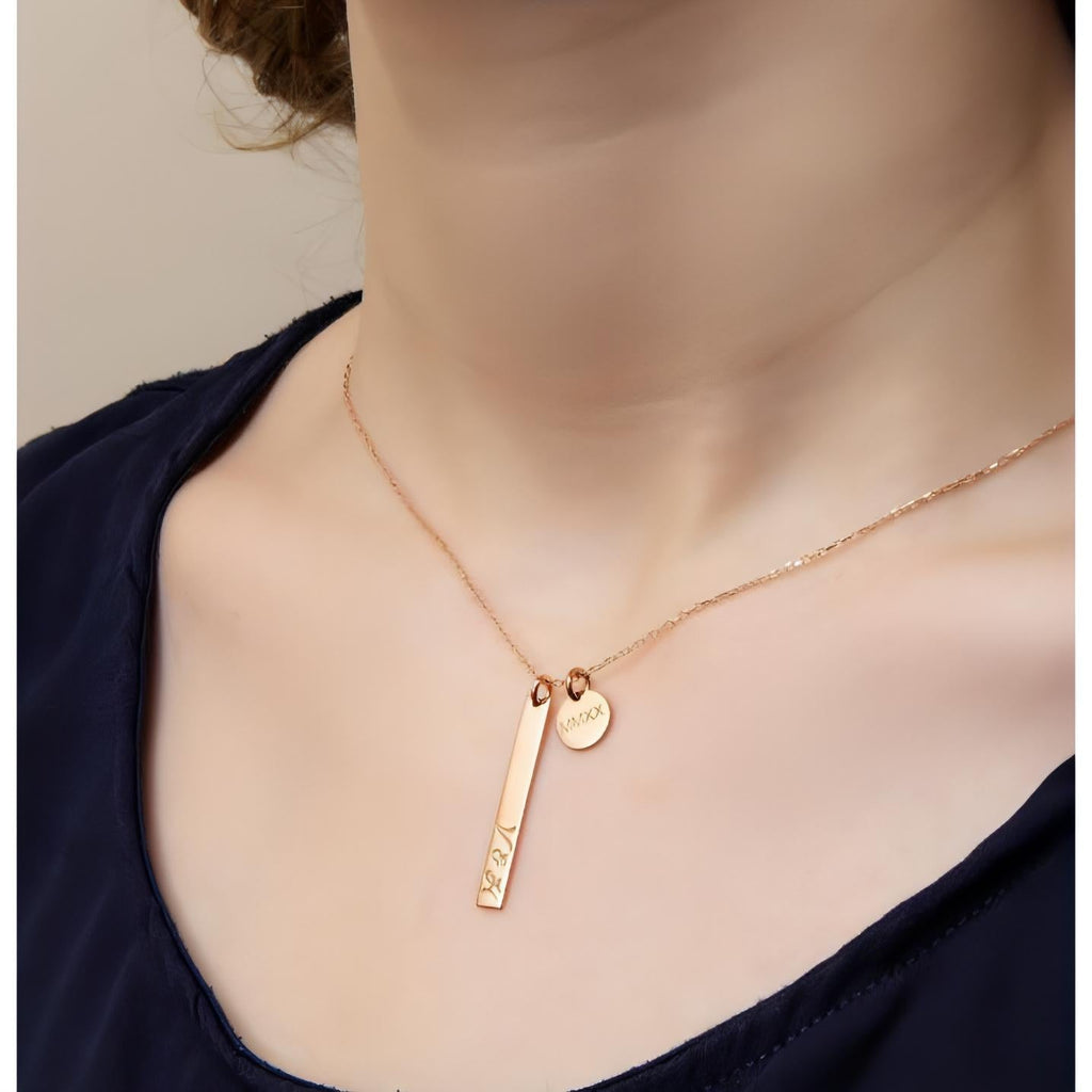 Silver Disc and Bar Initials Necklace-Deluxur