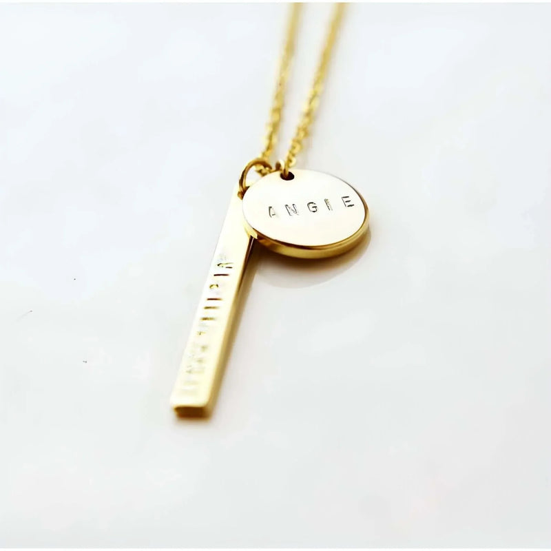 Silver Disc and Bar Initials Necklace-Deluxur