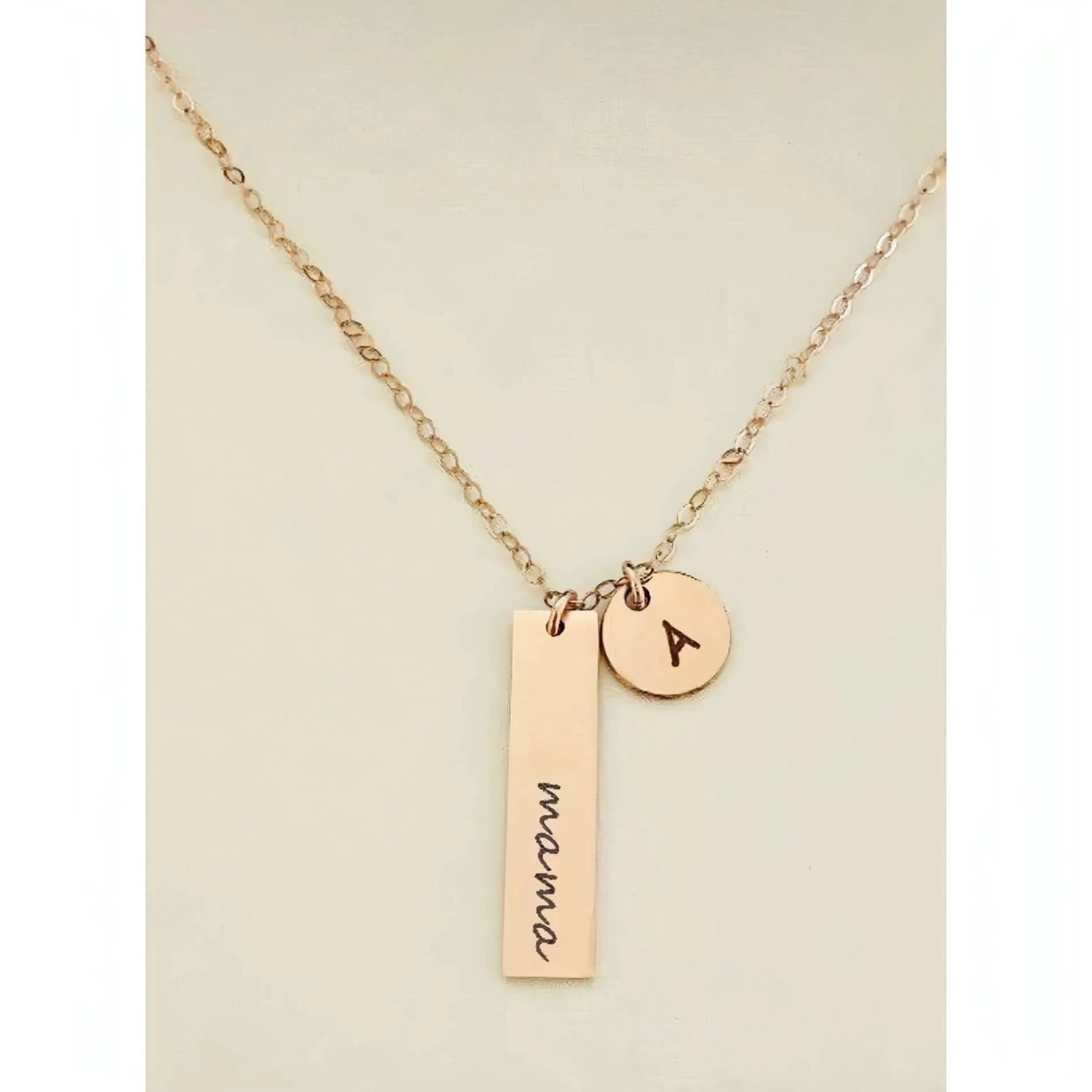 Silver Disc and Bar Initials Necklace-Deluxur