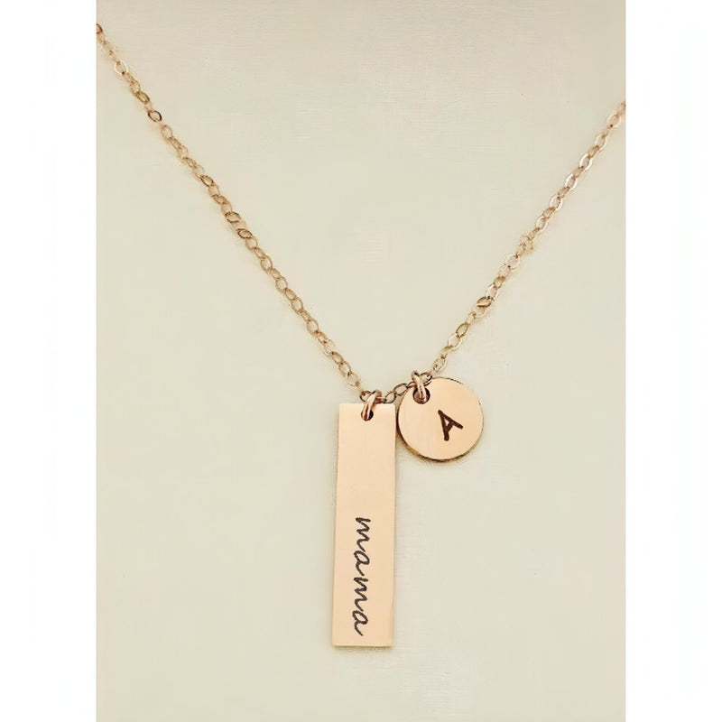 Silver Disc and Bar Initials Necklace-Deluxur