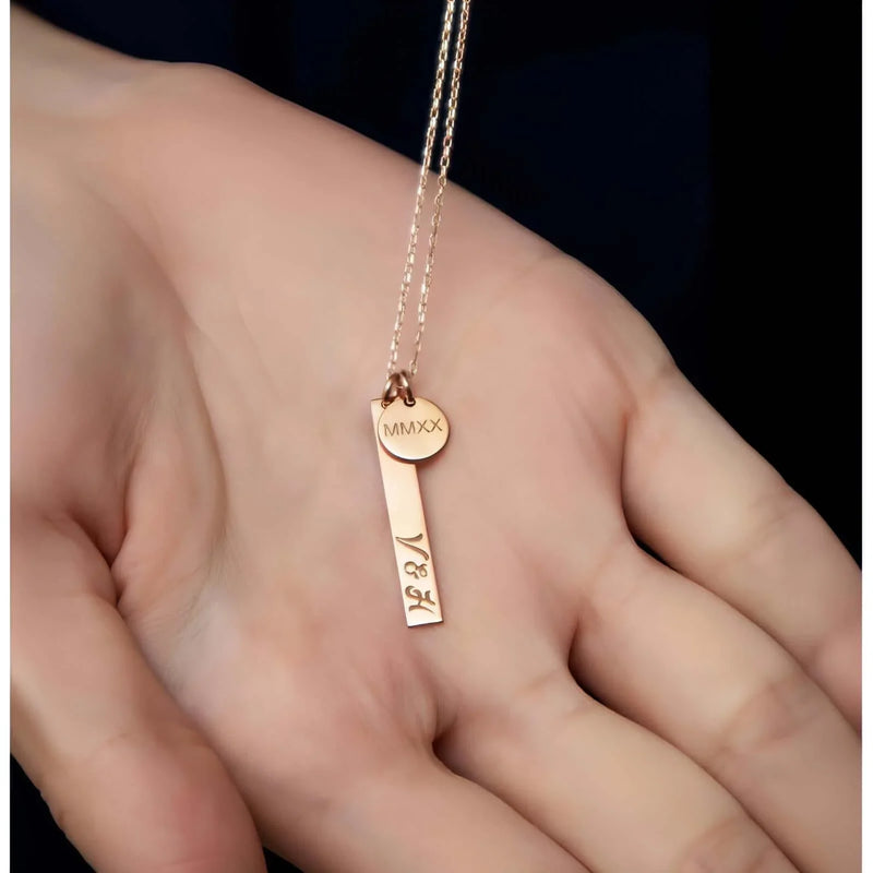 Silver Disc and Bar Initials Necklace-Deluxur