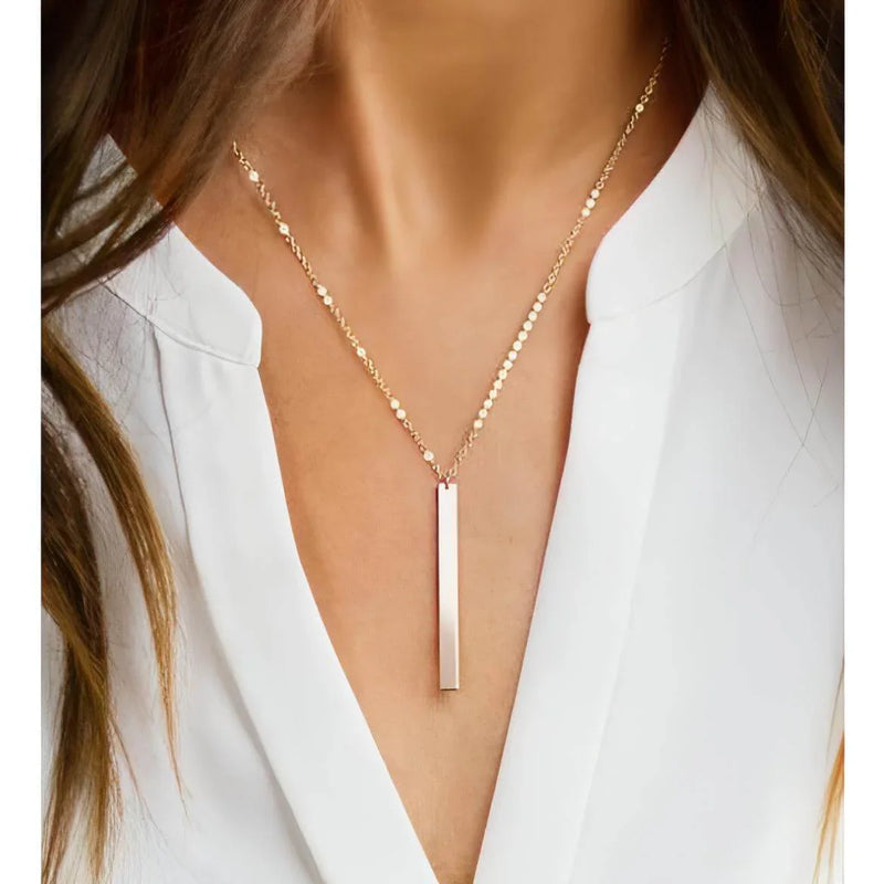 Vertical Initial Bar Necklace-Deluxur