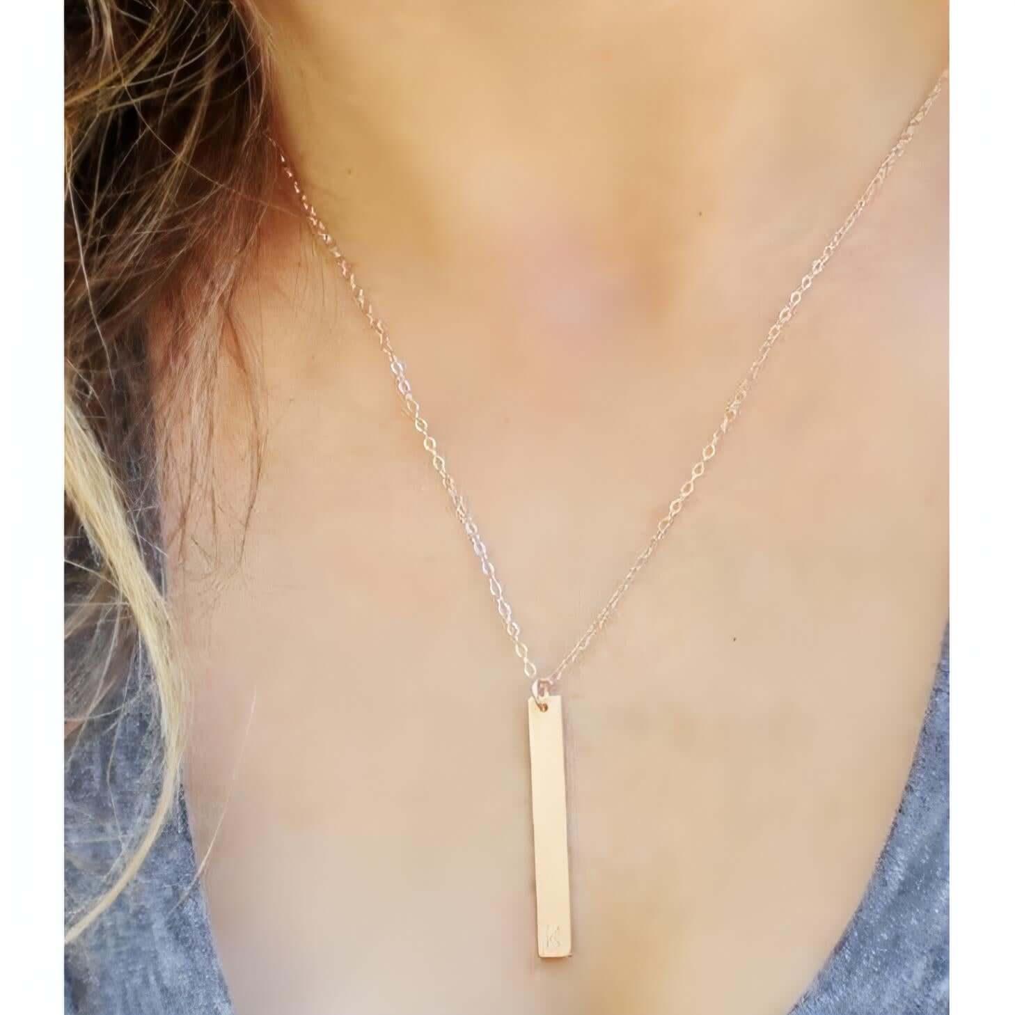 Vertical Initial Bar Necklace-Deluxur