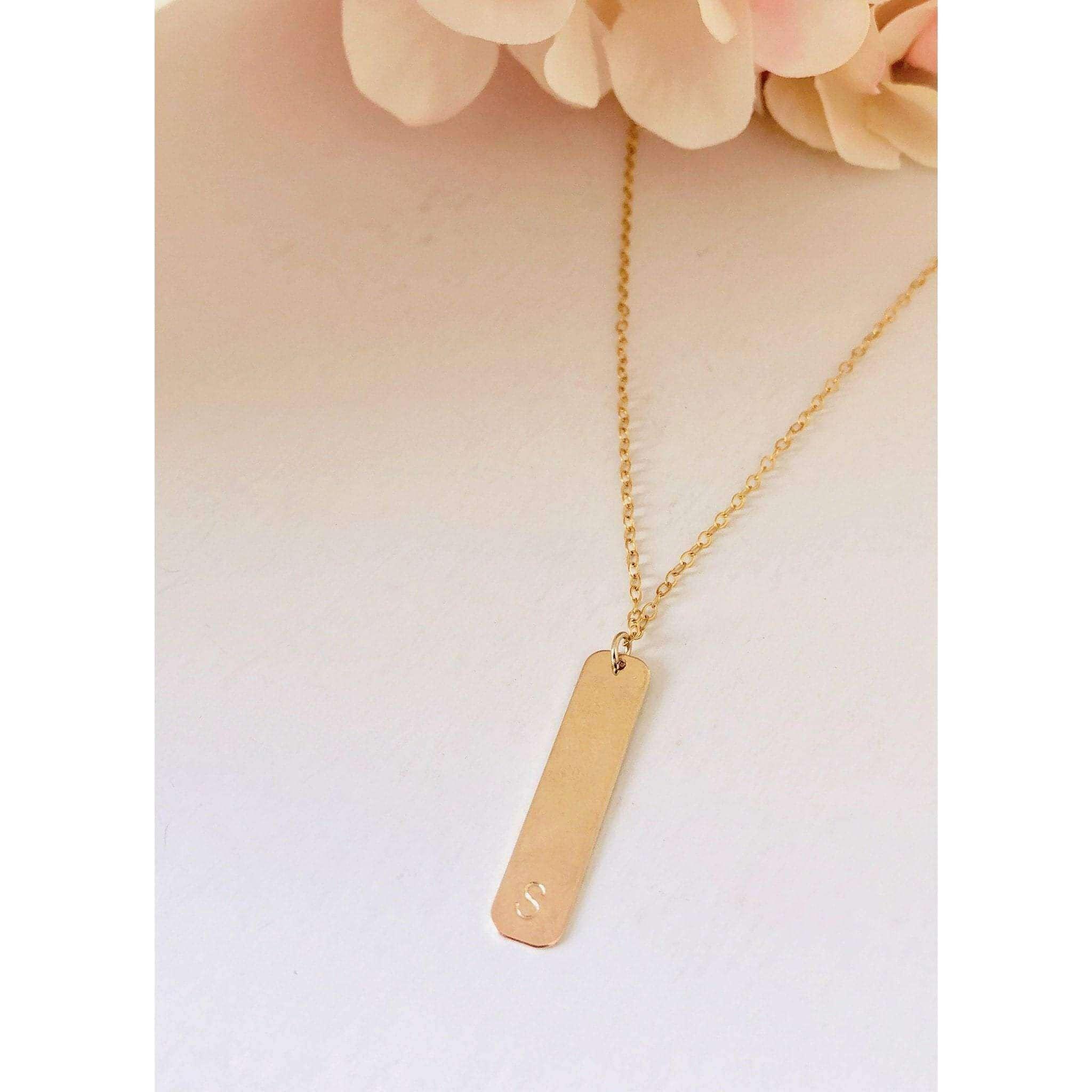 Vertical Initial Bar Necklace-Deluxur